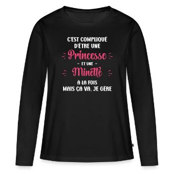 C'est compliqué d'être une princesse et minette - T-shirt manches longues Premium bio Femme - noir - Devant - Julia (174cm)