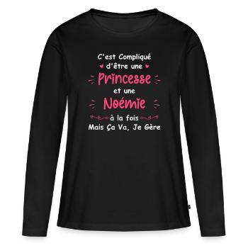 C'est compliqué d'être une princesse et noémie - T-shirt manches longues Premium bio Femme - noir - Devant - Julia (174cm)