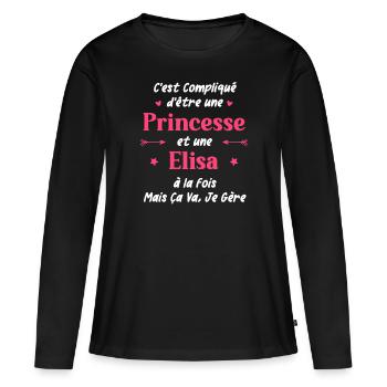 C'est compliqué d'être une princesse et Elisa - T-shirt manches longues Premium bio Femme - noir - Devant - Julia (174cm)