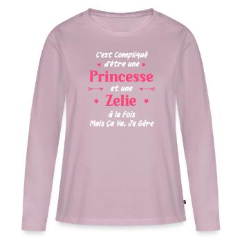 C'est compliqué d'être une princesse et Zelie - T-shirt manches longues Premium bio Femme - rose poudré - Devant - Julia (174cm)