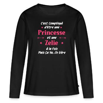C'est compliqué d'être une princesse et Zelie - T-shirt manches longues Premium bio Femme - noir - Devant - Julia (174cm)