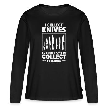 Couteaux collecteurs de couteaux - T-shirt manches longues Premium bio Femme - noir - Devant - Julia (174cm)