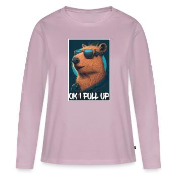 Capybara Capybara Cochon d’Inde Mèmes rongeurs - T-shirt manches longues Premium bio Femme - rose poudré - Devant - Julia (174cm)