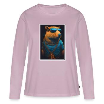 Capybara Capybara Cochon d’Inde Mèmes rongeurs - T-shirt manches longues Premium bio Femme - rose poudré - Devant - Julia (174cm)