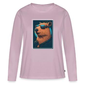 Capybara Capybara Cochon d’Inde Mèmes rongeurs - T-shirt manches longues Premium bio Femme - rose poudré - Devant - Julia (174cm)
