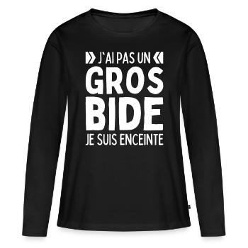 J'ai Pas Un Gros Bide Je Suis Enceinte Grossesse - T-shirt manches longues Premium bio Femme - noir - Devant - Julia (174cm)