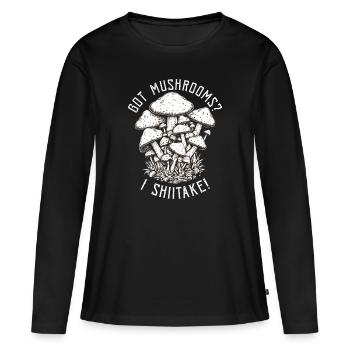 Shiitake Champignon Forêt Champignon Shiitake Moral Vegan Umami - T-shirt manches longues Premium bio Femme - noir - Devant - Julia (174cm)