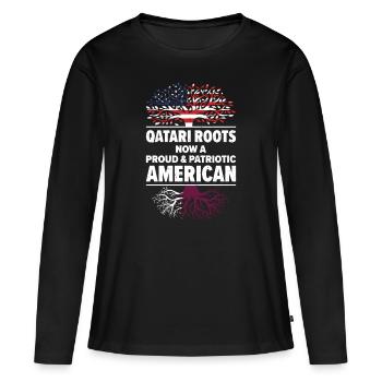 Né à Qatar, Qatar, Américain, États-Unis - T-shirt manches longues Premium bio Femme - noir - Devant - Julia (174cm)