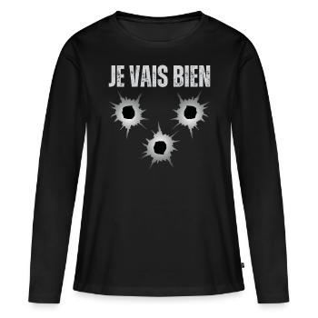 Mir geht es gut, alles ist in Ordnung, Einschusslochpistole - Frauen Premium Bio Langarmshirt - Schwarz - Vorne - Julia (174cm)