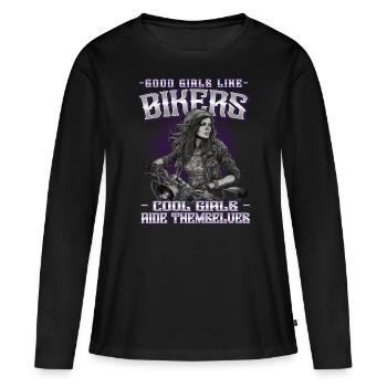 Motorradfahrerin - Bikerin / Biker Frauen - Frauen Premium Bio Langarmshirt - Schwarz - Vorne - Julia (174cm)
