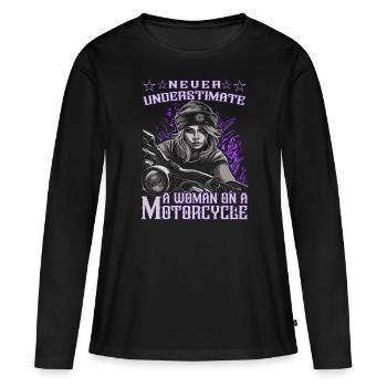 Motorradfahrerin - Bikerin / Biker Frauen - Frauen Premium Bio Langarmshirt - Schwarz - Vorne - Julia (174cm)