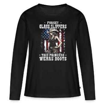 Line Dance | Country Music Line Dancing - Frauen Premium Bio Langarmshirt - Schwarz - Vorne - Julia (174cm)