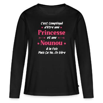Nounou - T-shirt manches longues Premium bio Femme - noir - Devant - Julia (174cm)