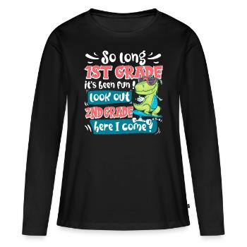 Fin Du CP Primaire CE1 Rentrée Enfant - T-shirt manches longues Premium bio Femme - noir - Devant - Julia (174cm)