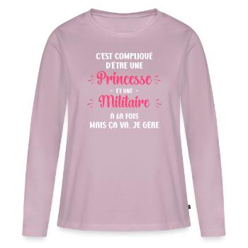 militaire - T-shirt manches longues Premium bio Femme - rose poudré - Devant - Julia (174cm)