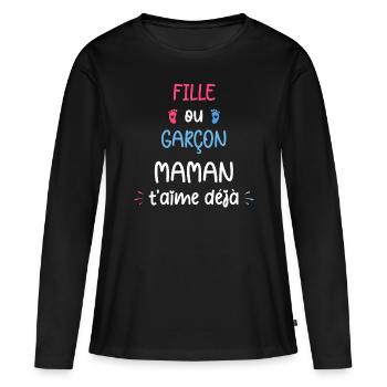 Fille ou garçon maman t'aime déjà - T-shirt manches longues Premium bio Femme - noir - Devant - Julia (174cm)