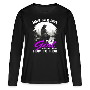 Cette fille vous montre comment pêcher - Pêcheur - Pêche - T-shirt manches longues Premium bio Femme - noir - Devant - Julia (174cm)
