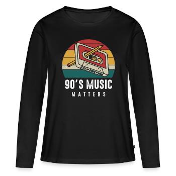 Neunziger Jahre Musik - Kassette mit Bleistift - Frauen Premium Bio Langarmshirt - Schwarz - Vorne - Julia (174cm)