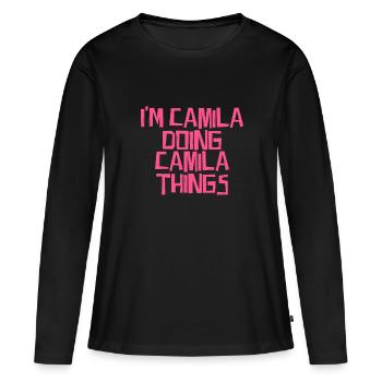 Je suis Camila et je fais des trucs de Camila - T-shirt manches longues Premium bio Femme - noir - Devant - Julia (174cm)