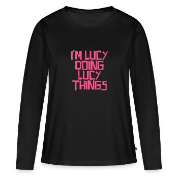 Je suis Lucy en train de faire des choses Lucy - T-shirt manches longues Premium bio Femme - noir - Devant - Julia (174cm)