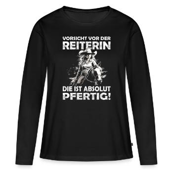 Turnier Trottel - Westernpferd & Westernreiter - Frauen Premium Bio Langarmshirt - Schwarz - Vorne - Julia (174cm)