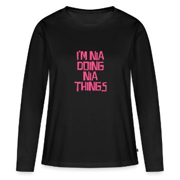 Je suis Nia en train de faire des choses de Nia - T-shirt manches longues Premium bio Femme - noir - Devant - Julia (174cm)