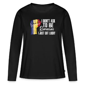 Fierté roumaine Drapeau roumain cultivé - T-shirt manches longues Premium bio Femme - noir - Devant - Julia (174cm)