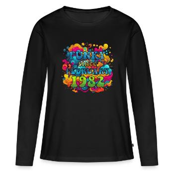 Funky Birthday: February 1982 - Psychadelic - Women's Premium Organic Long Sleeve Shirt - black - Front - Julia (174cm)