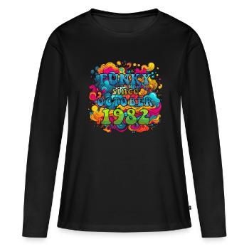 Funky Birthday: October 1982 - Psychadelic - Women's Premium Organic Long Sleeve Shirt - black - Front - Julia (174cm)