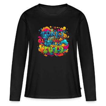 Funky Birthday: Avril 2019 - Psychadelic - T-shirt manches longues Premium bio Femme - noir - Devant - Julia (174cm)