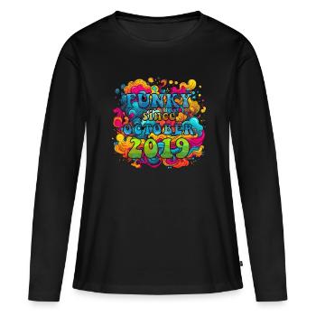 Funky Birthday: Octobre 2019 - Psychadelic - T-shirt manches longues Premium bio Femme - noir - Devant - Julia (174cm)