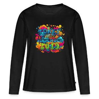 Funky Birthday: Septembre 2019 - Psychadelic - T-shirt manches longues Premium bio Femme - noir - Devant - Julia (174cm)