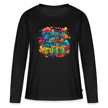 Funky Birthday: Décembre 2019 - Psychadelic - T-shirt manches longues Premium bio Femme - noir - Devant - Julia (174cm)