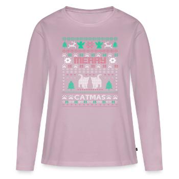 Chat Noël - T-shirt manches longues Premium bio Femme - rose poudré - Devant - Julia (174cm)