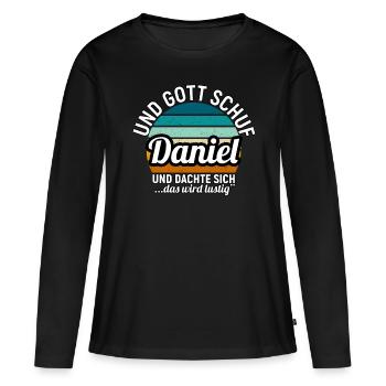 David - Frauen Premium Bio Langarmshirt - Schwarz - Vorne - Julia (174cm)