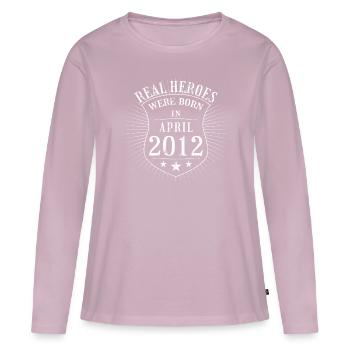 Real Heroes were born in April 2012 Birthday - Women's Premium Organic Long Sleeve Shirt - dusky pink - Front - Julia (174cm)