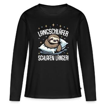 Faultier Schlafshirt Langschläfer Schlafen Länger - Frauen Premium Bio Langarmshirt - Schwarz - Vorne - Julia (174cm)