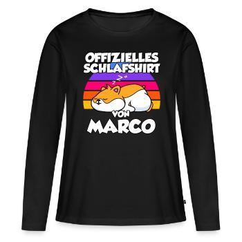Offizielles Schlafshirt Von Marco - Frauen Premium Bio Langarmshirt - Schwarz - Vorne - Julia (174cm)