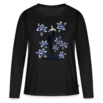 Lady lily bleu - T-shirt manches longues Premium bio Femme - noir - Devant - Julia (174cm)