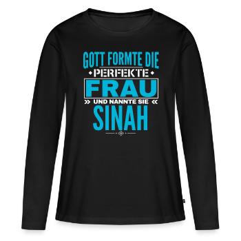 Conception de nom Sinah - T-shirt manches longues Premium bio Femme - noir - Devant - Julia (174cm)