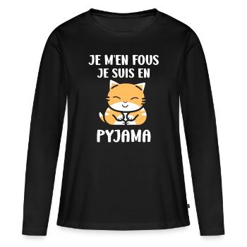 Je m'en fous je suis en pyjama - T-shirt manches longues Premium bio Femme - noir - Devant - Julia (174cm)