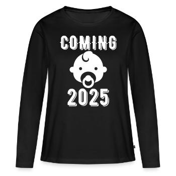 Bébé à venir en 2025, bébé naîtra en 2025 - T-shirt manches longues Premium bio Femme - noir - Devant - Julia (174cm)