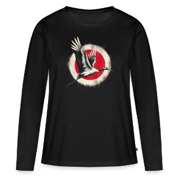 Drapeau de la grue japonaise - T-shirt manches longues Premium bio Femme - noir - Devant - Julia (174cm)