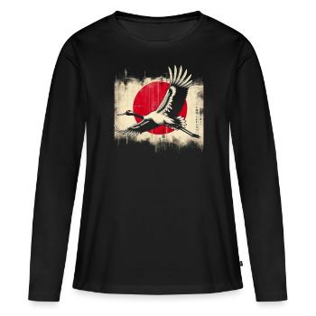 Drapeau de la grue japonaise - T-shirt manches longues Premium bio Femme - noir - Devant - Julia (174cm)