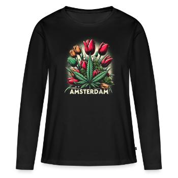 Amsterdam Holland Tulip Hemp Cannabis - T-shirt manches longues Premium bio Femme - noir - Devant - Julia (174cm)