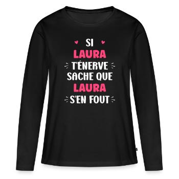 laura 4 - T-shirt manches longues Premium bio Femme - noir - Devant - Julia (174cm)