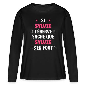 Sylvie 1 - T-shirt manches longues Premium bio Femme - noir - Devant - Julia (174cm)