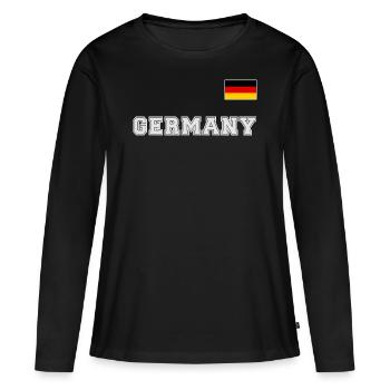Maillot de l’Allemagne look ALLEMAGNE avec drapeau - T-shirt manches longues Premium bio Femme - noir - Devant - Julia (174cm)