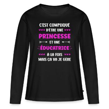 educatrice - T-shirt manches longues Premium bio Femme - noir - Devant - Julia (174cm)