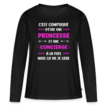 concierge - T-shirt manches longues Premium bio Femme - noir - Devant - Julia (174cm)